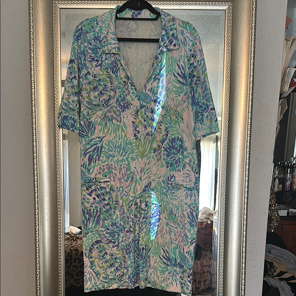 Lilly Pulitzer Green and Periwinkle Short Sleeve Dress